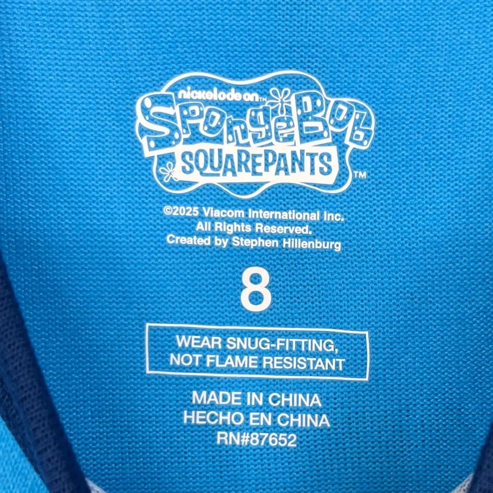 NWT Spongebob Squarepants‎ Boys Pajamas Set Size 8 Blue Long Sleeve Cartoon Gift